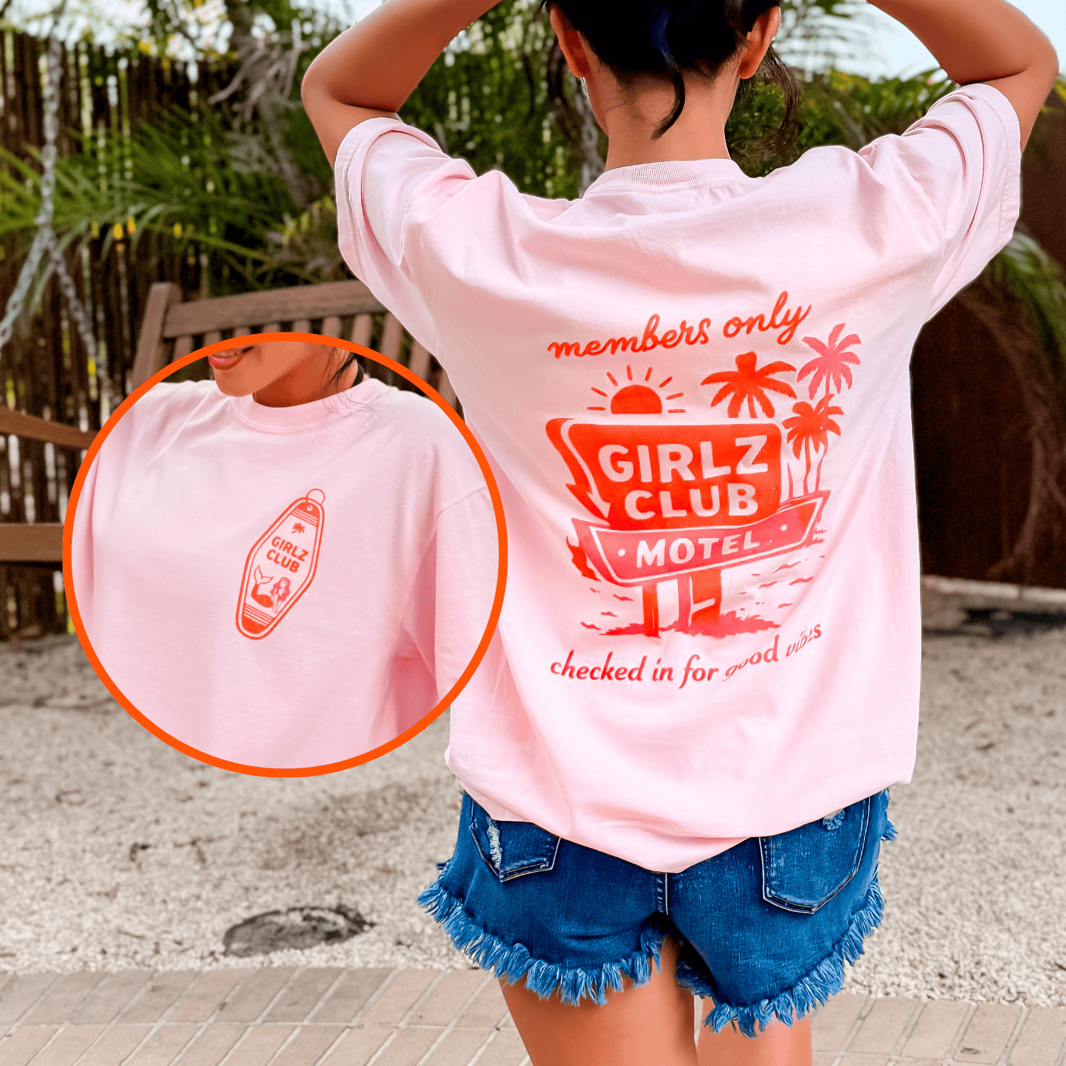 model wearing Girlz Club Motel Tee