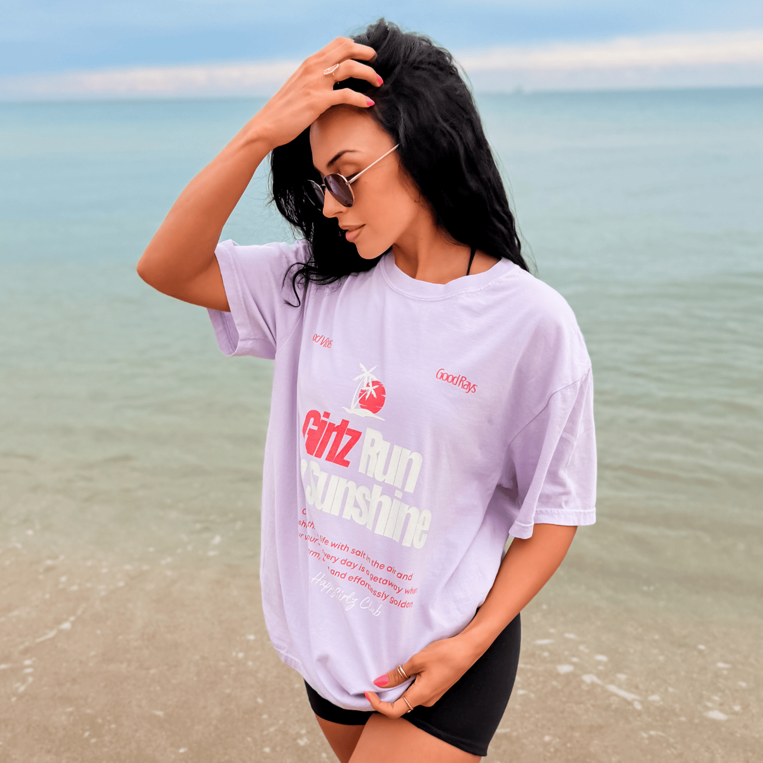 model wearing Girlz Run On Sunshine Tee