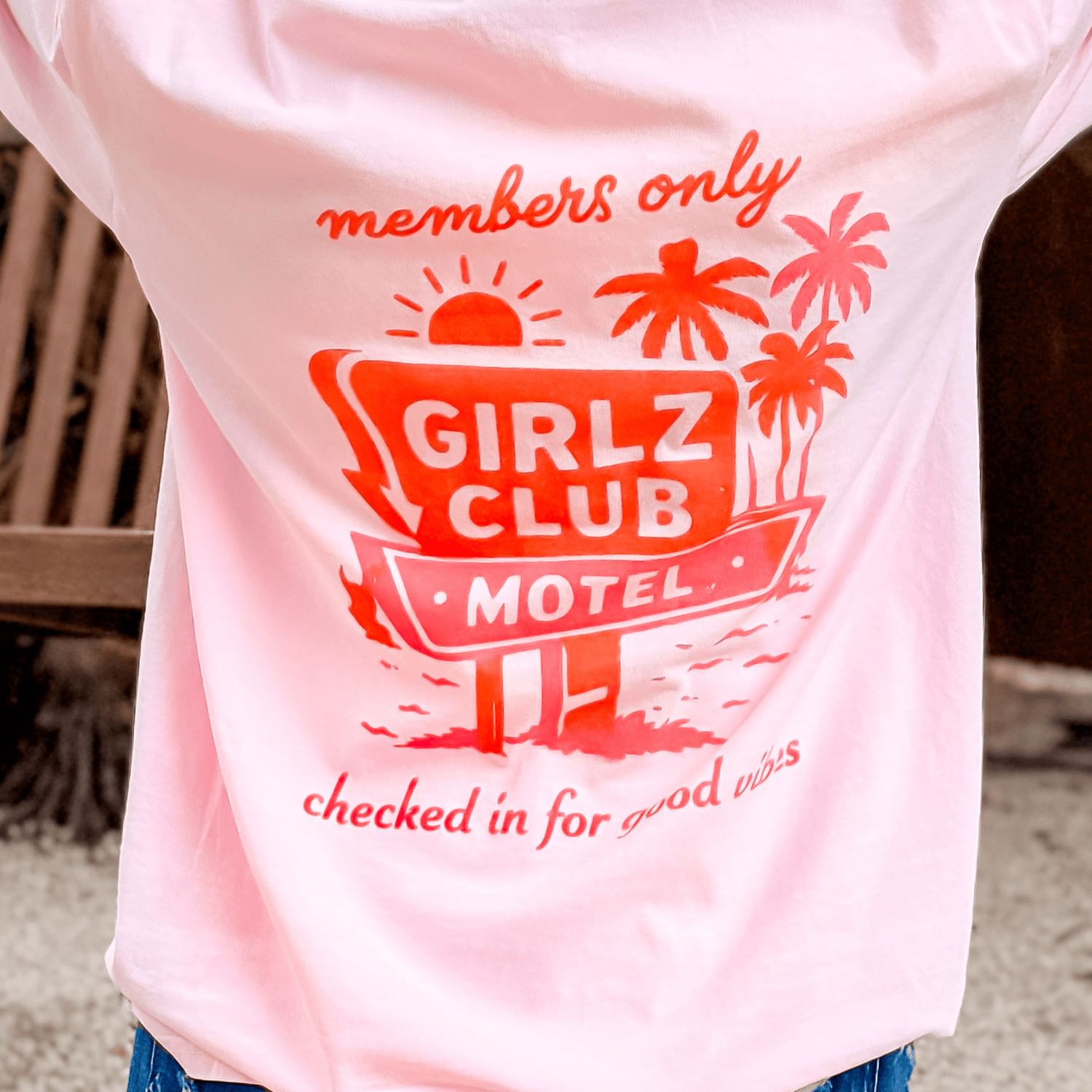model wearing Girlz Club Motel Tee