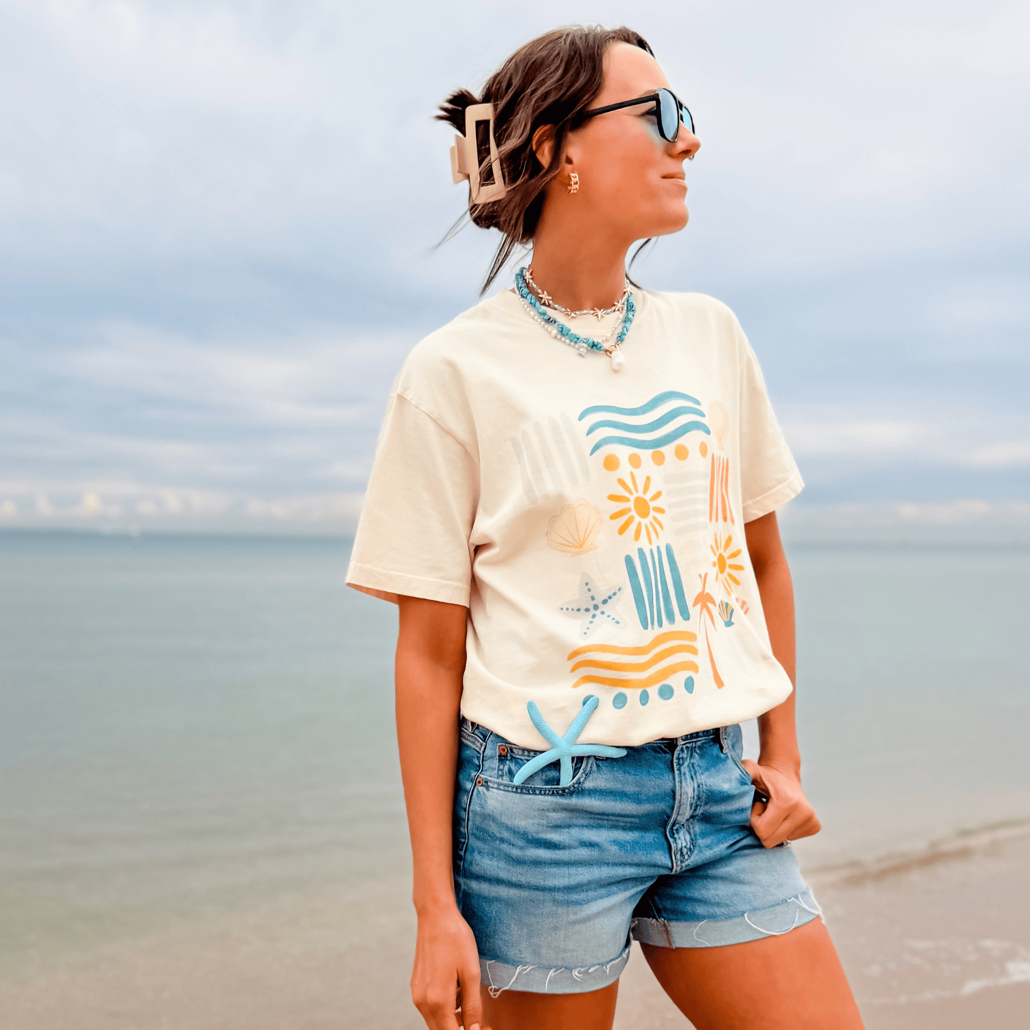 model wearing Beachy Bits Tee