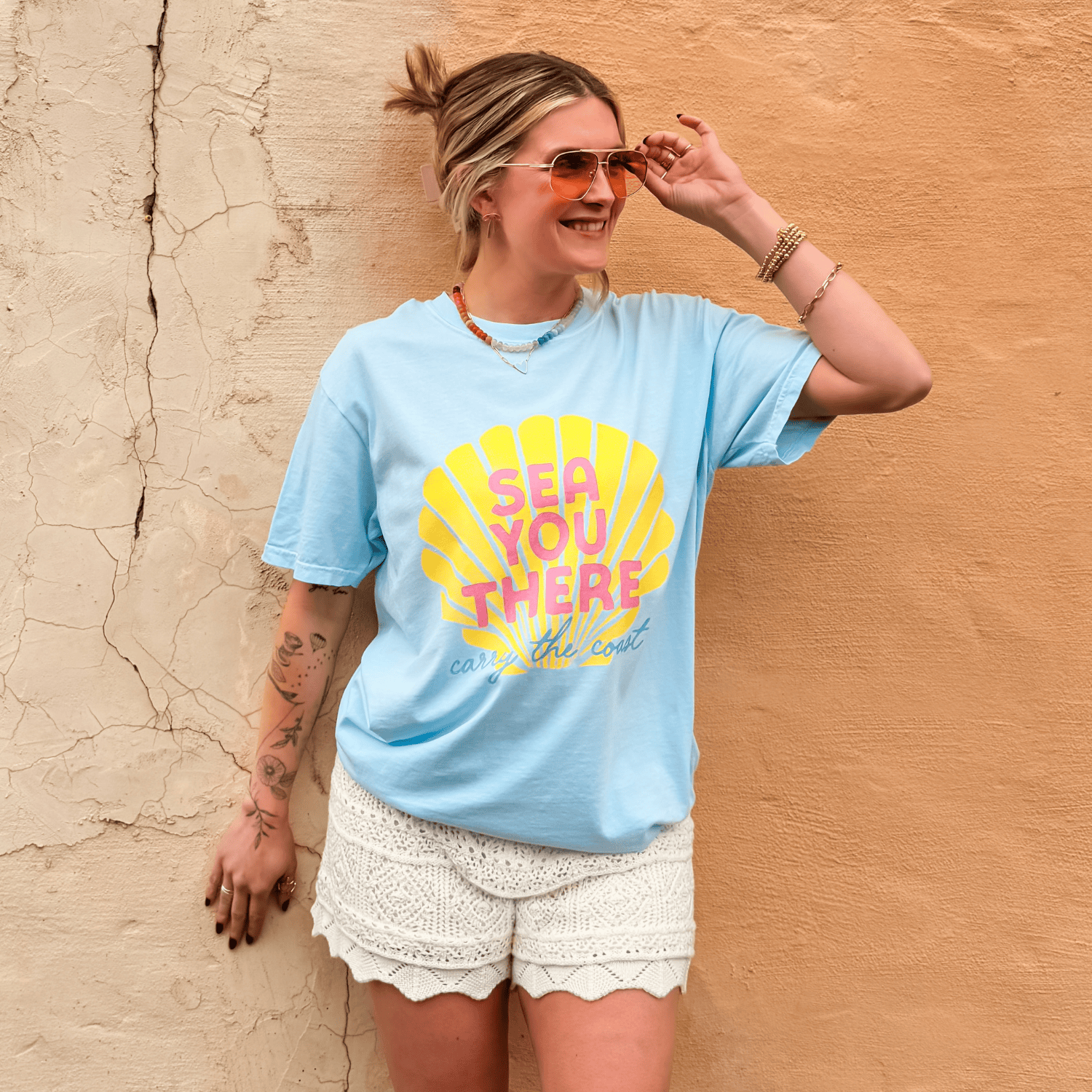 model wearing Sea You There Tee