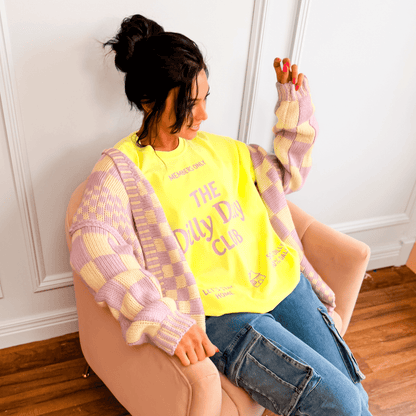 model wearing Dilly Dally Club Neon Tee