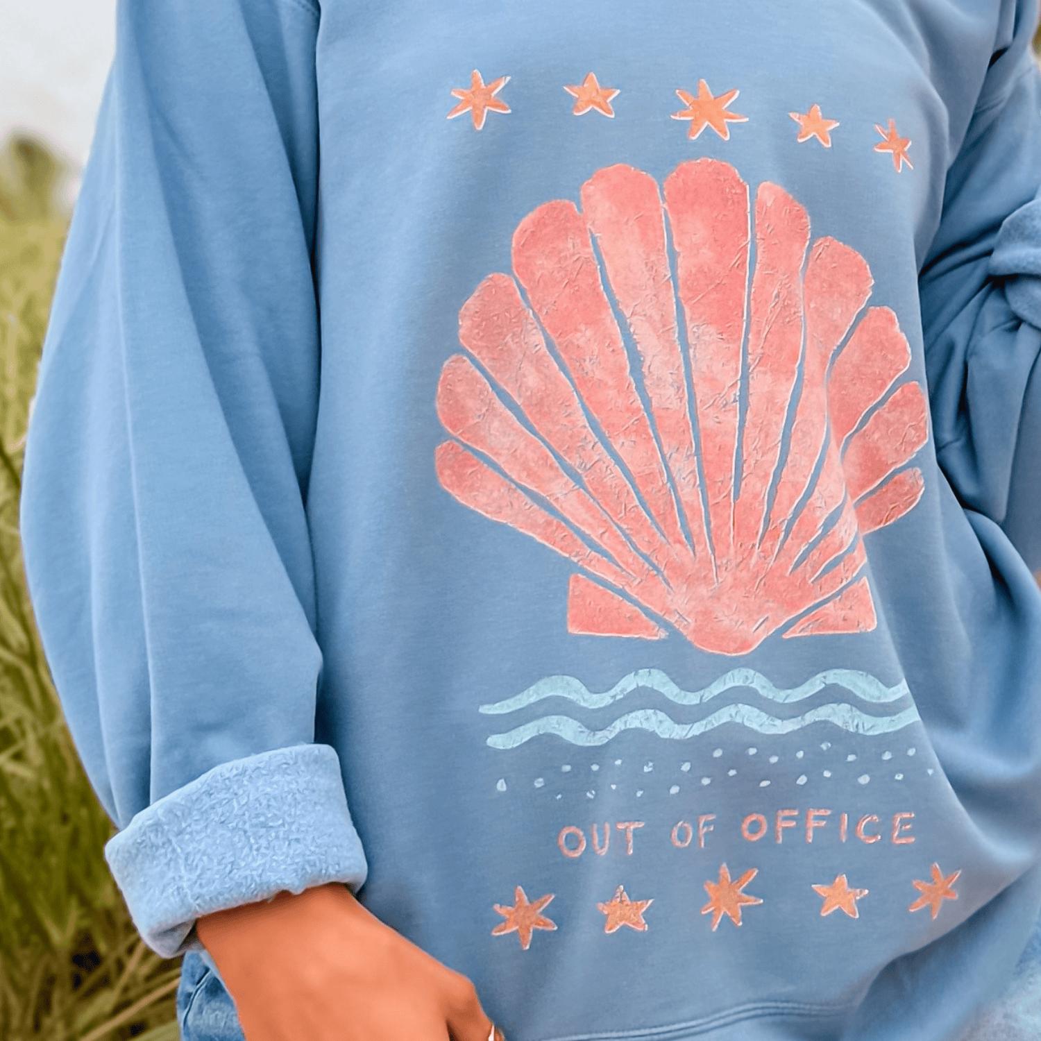model wearing Out of Office Collegiate Crewneck