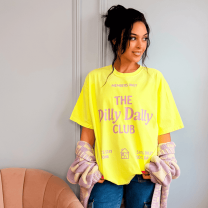 model wearing Dilly Dally Club Neon Tee