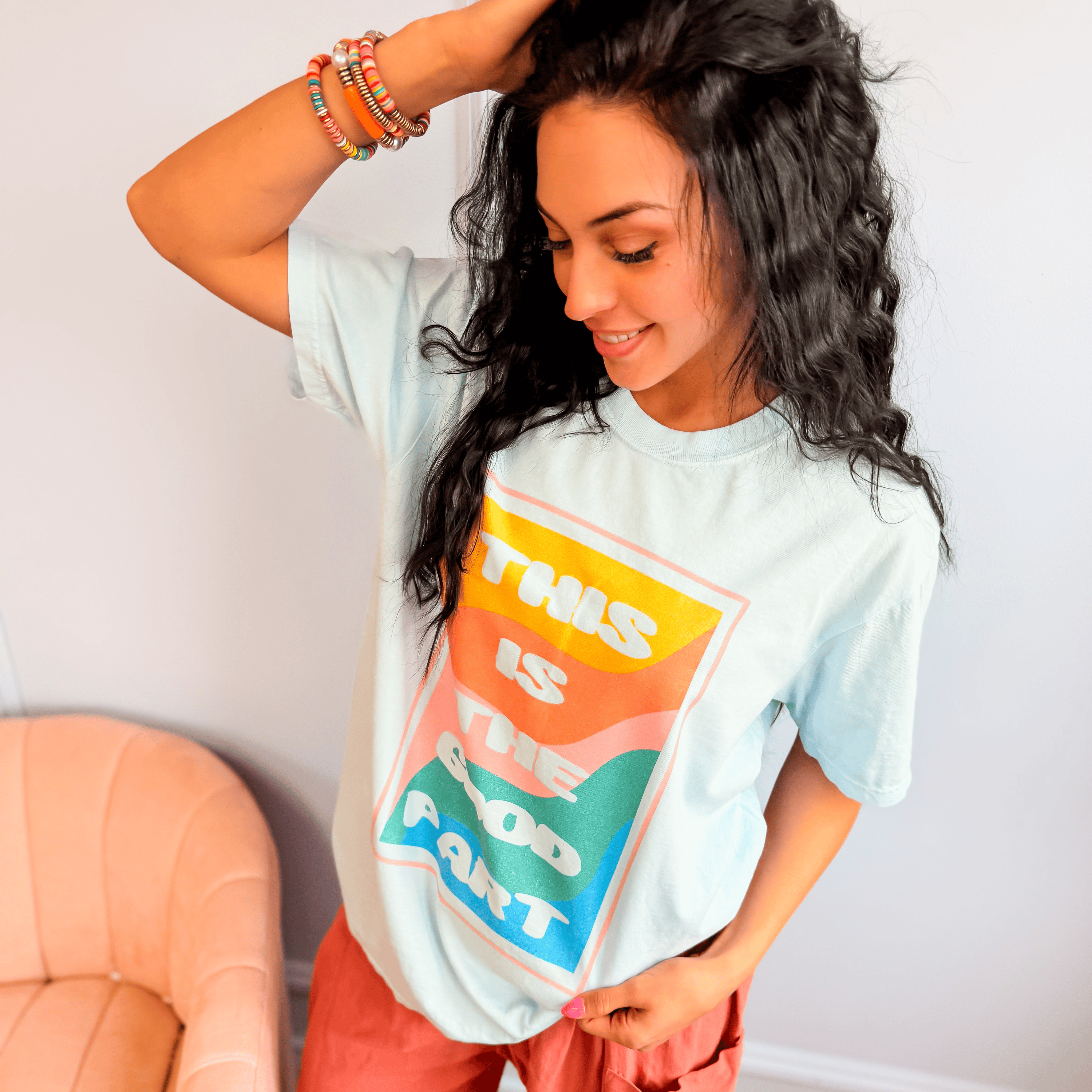 model wearing This Is The Good Part Tee