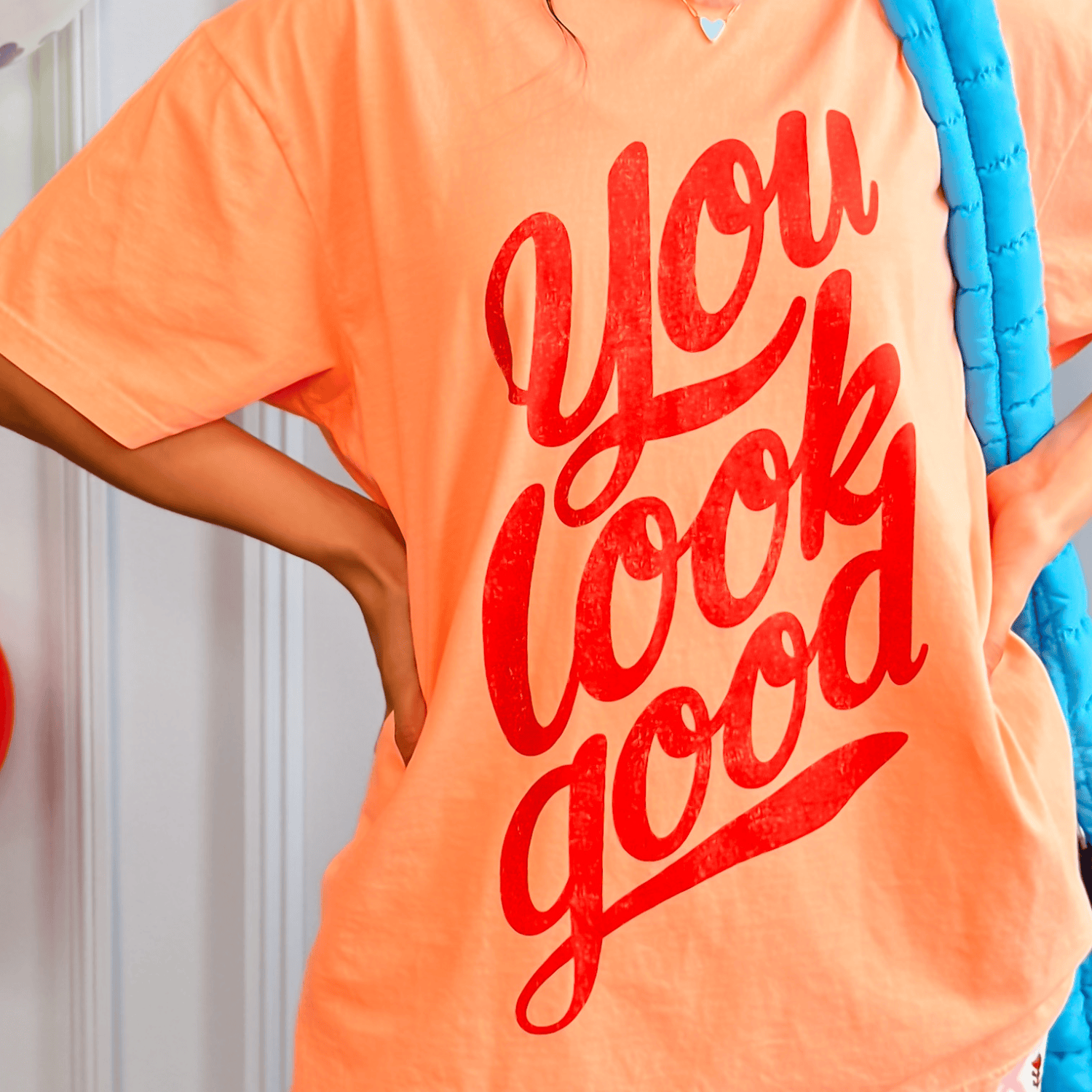model wearing You Look Good Tee
