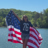 model wearing Distressed 76 Mid Tee