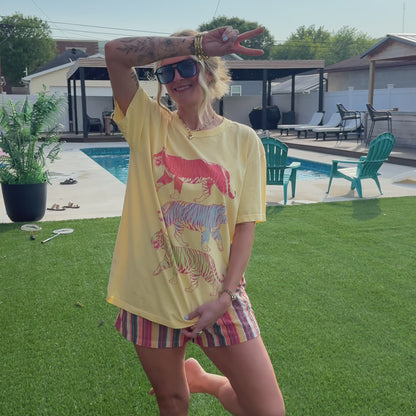 model wearing neon tigers tee