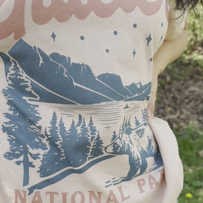 video of Model wearing Glacier National Park graphic tee